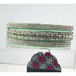 Paparazzi Harlem Heights Mint Green White Rhinestone Faux Suede Wrap Bracelet